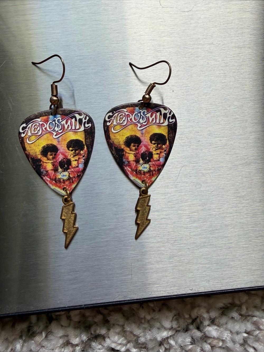 Aerosmith Guitar Pick Lightning bolt earrings